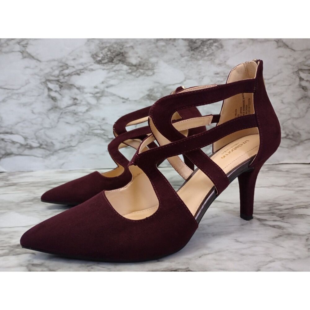 Liz Claiborne Faux Suede Pointed Toe High Heel Zipper Back Shoes Size 9.5